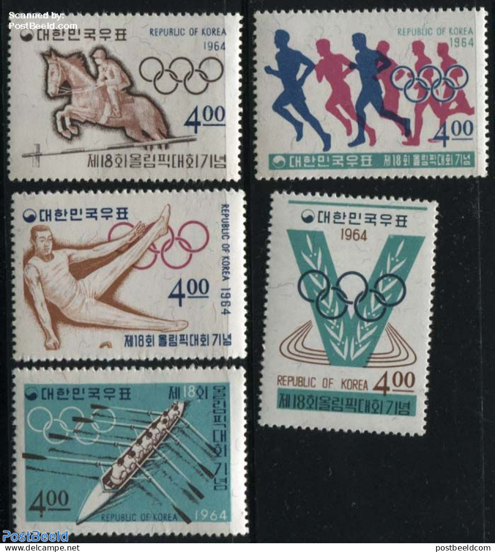 Korea, South 1964 Olympic Games Tokyo 5v, Mint NH, Nature - Sport - Horses - Gymnastics - Kayaks & Rowing - Olympic Ga.. - Gymnastics