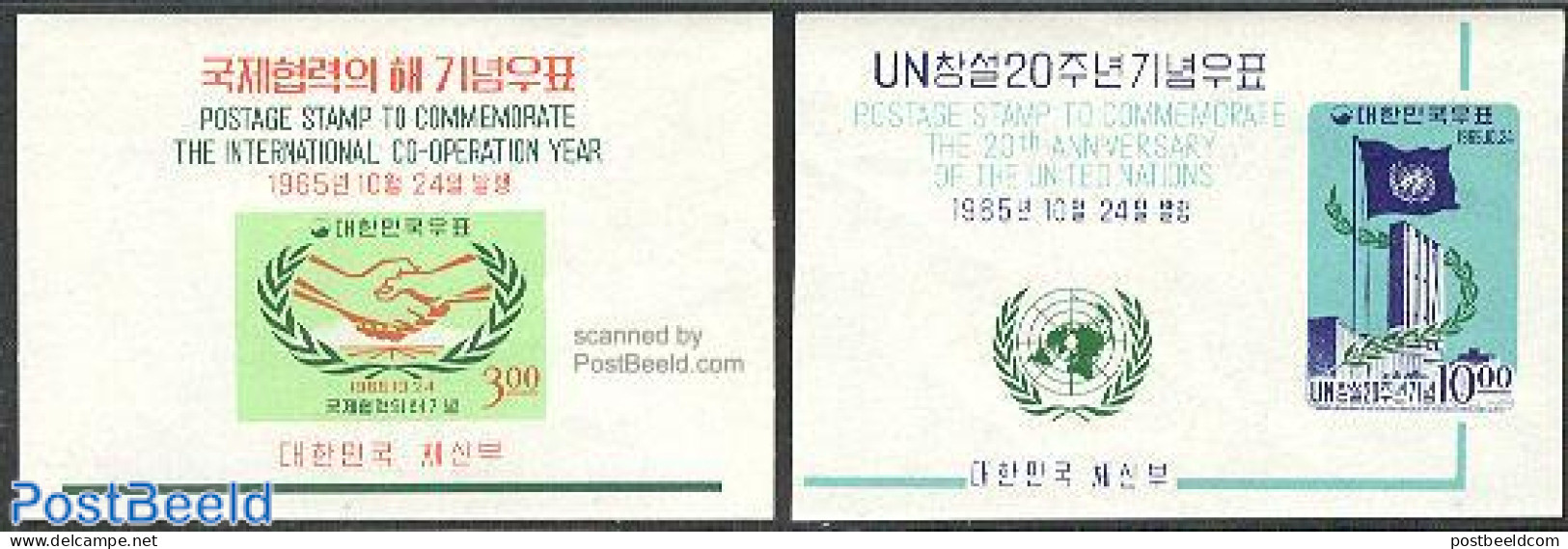 Korea, South 1965 International Co-operation 2 S/s, Mint NH, History - United Nations - Korea (Süd-)