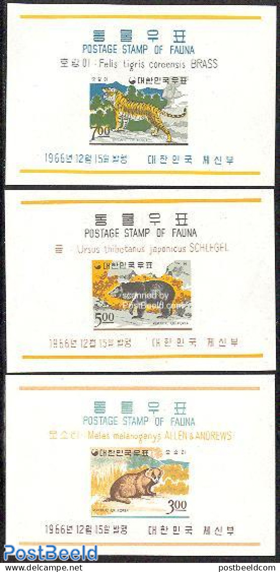Korea, South 1966 Animals 3 S/s, Mint NH, Nature - Animals (others & Mixed) - Bears - Cat Family - Corée Du Sud