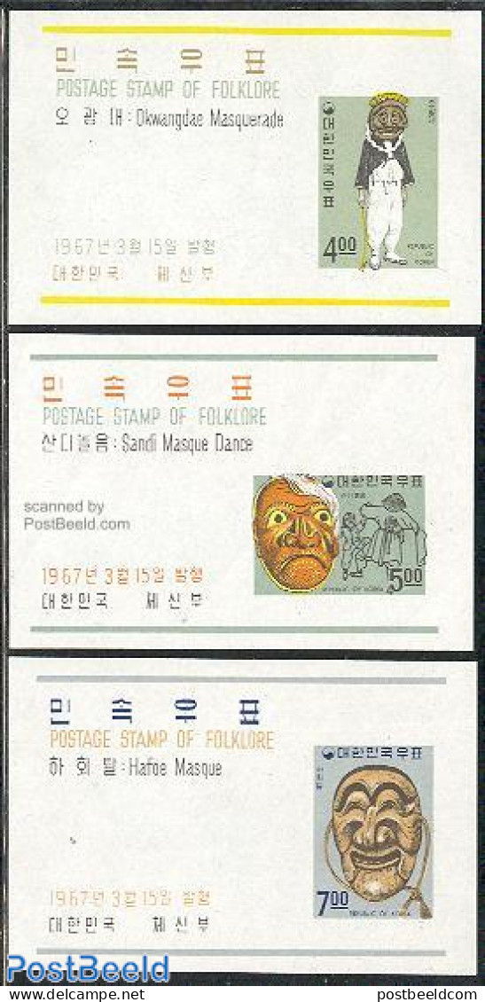 Korea, South 1967 Folklore 3 S/s, Mint NH, Various - Folklore - Corée Du Sud