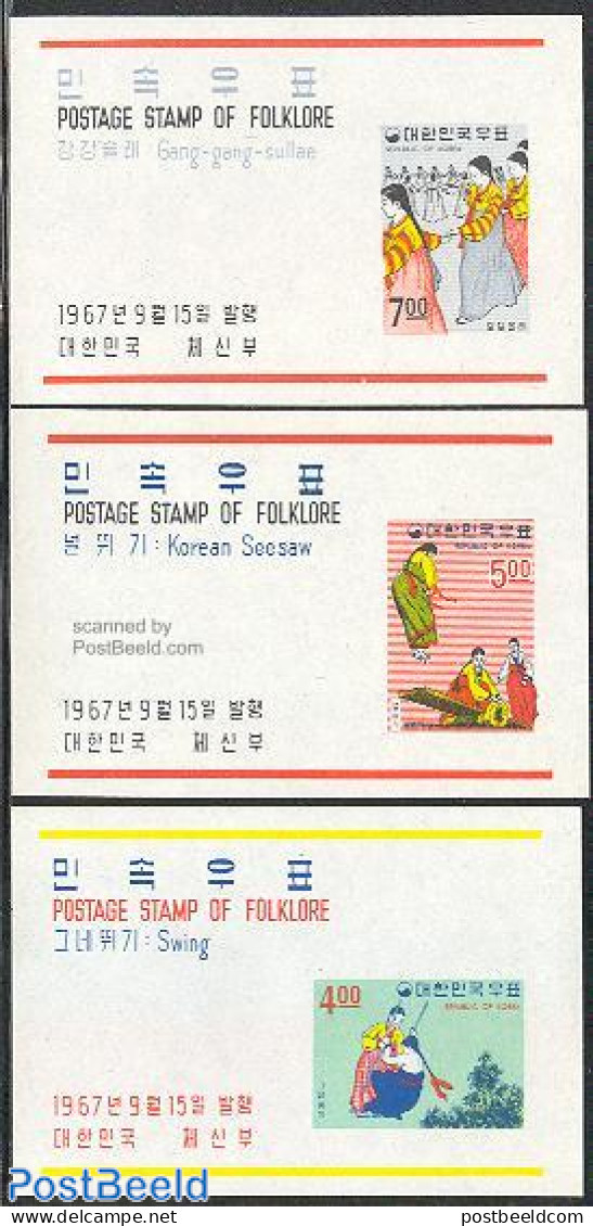 Korea, South 1967 Folklore 3 S/s, Mint NH, Various - Folklore - Toys & Children's Games - Korea (Süd-)