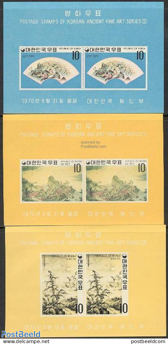 Korea, South 1970 Paintings 3 S/s, Mint NH, Nature - Trees & Forests - Art - Paintings - Rotary, Lions Club