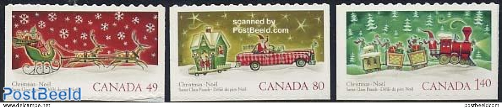 Canada 2004 Christmas 3v S-a, Mint NH, Religion - Transport - Christmas - Automobiles - Railways - Unused Stamps