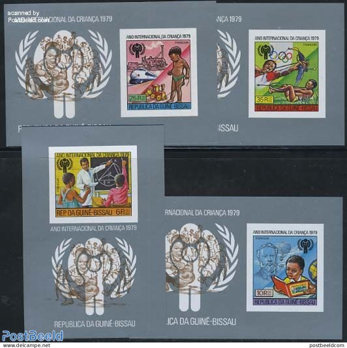 Guinea Bissau 1979 Year Of The Child 4 S/s Imperforated, Mint NH, Science - Sport - Transport - Various - Education - .. - Shooting (Weapons)