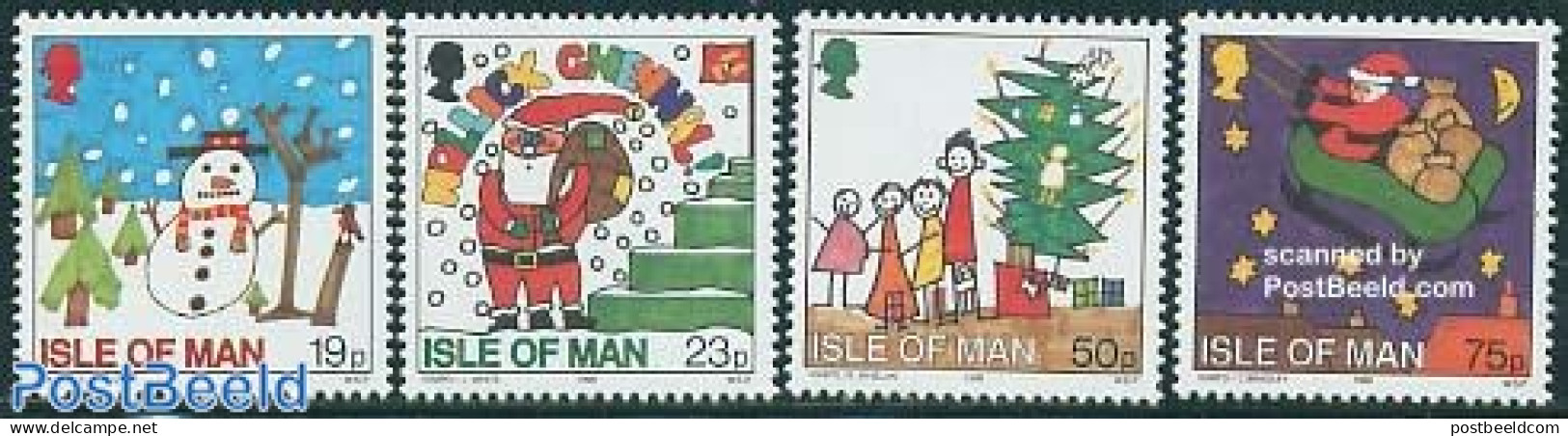 Isle Of Man 1996 Christmas 4v, Mint NH, Religion - Christmas - Art - Children Drawings - Noël
