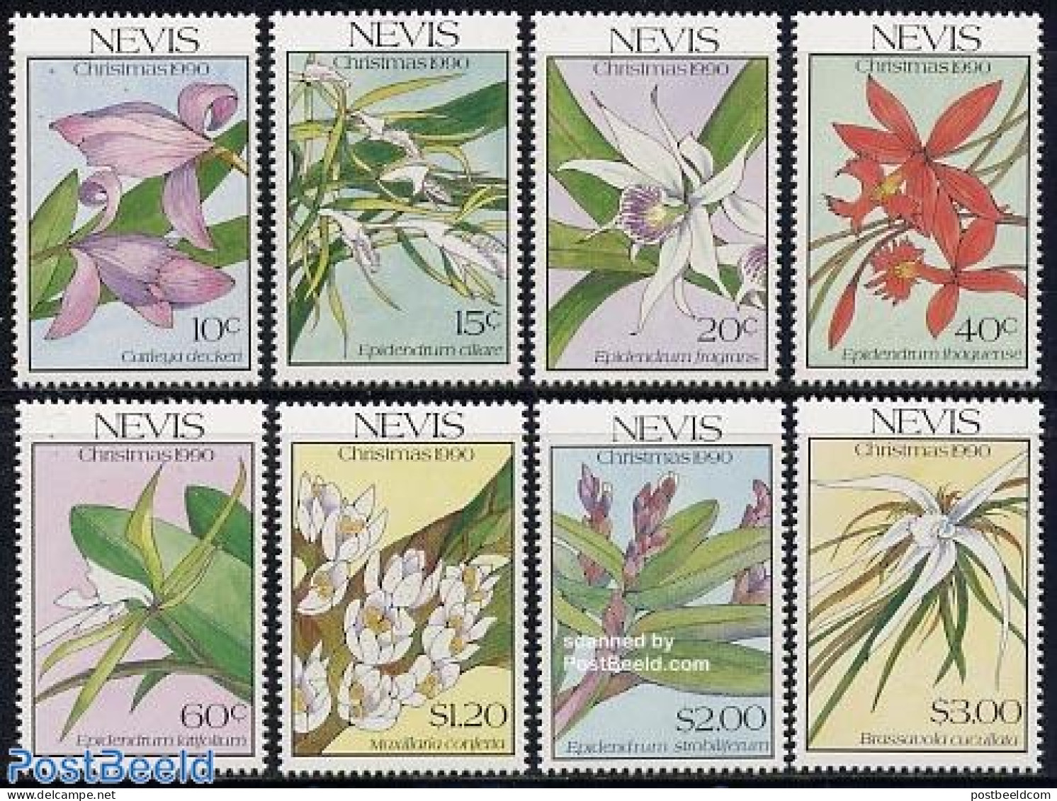 Nevis 1990 Christmas, Orchids 8v, Mint NH, Nature - Religion - Flowers & Plants - Orchids - Christmas - Christmas