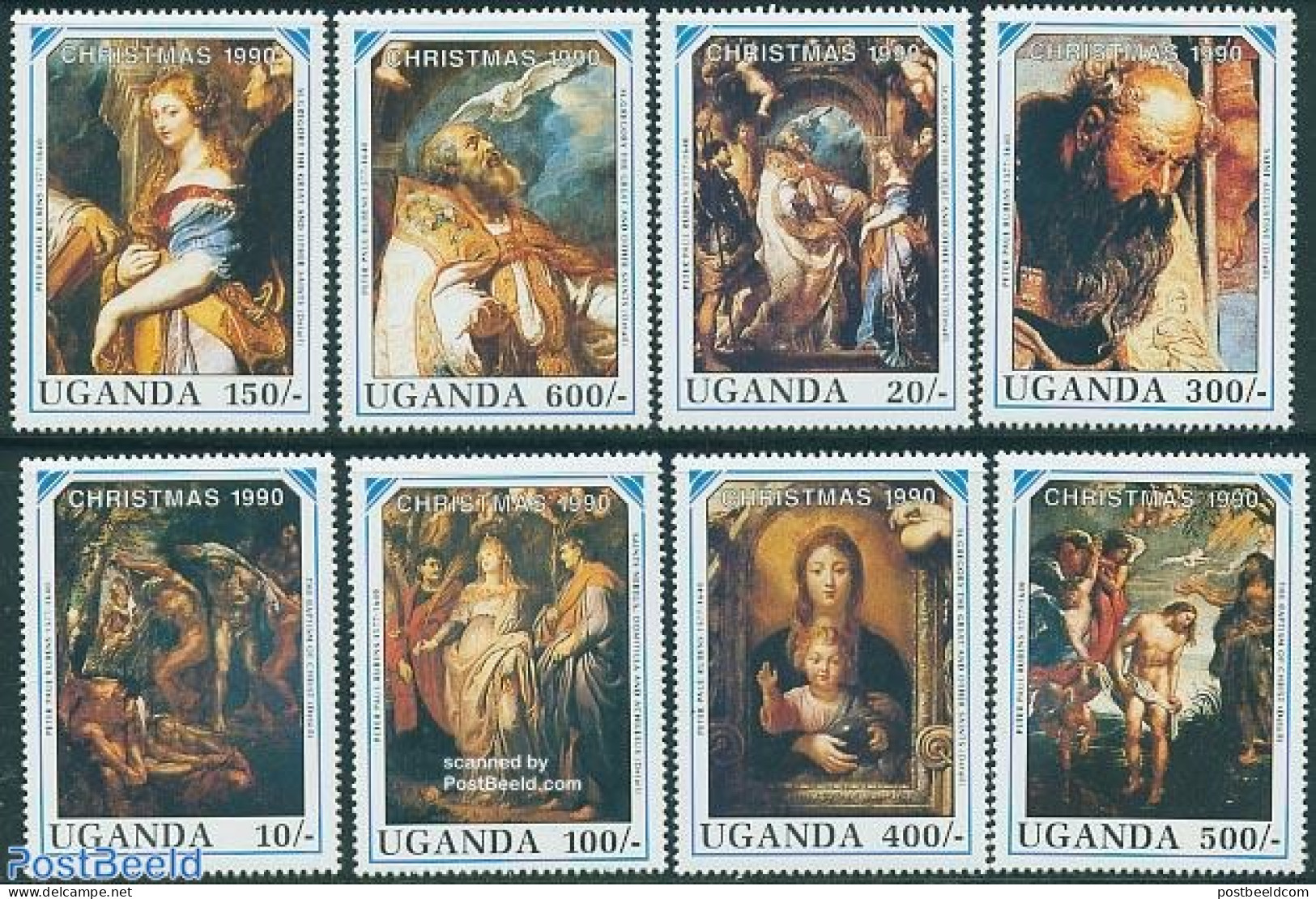 Uganda 1990 Christmas, Rubens 8v, Mint NH, Religion - Christmas - Art - Paintings - Rubens - Christmas