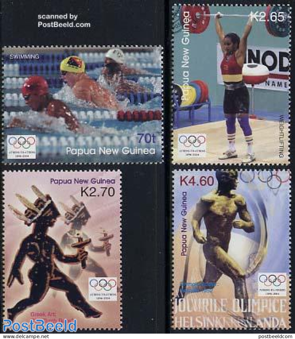 Papua New Guinea 2004 Olympic Games 4v, Mint NH, Sport - Athletics - Olympic Games - Swimming - Weightlifting - Athlétisme