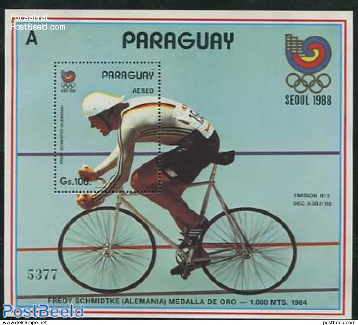 Paraguay 1987 Olympic Games Seoul S/s, Mint NH, Sport - Cycling - Olympic Games - Radsport