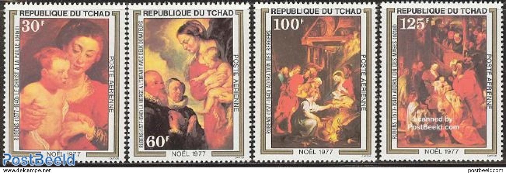 Chad 1977 Christmas, Rubens Paintings 4v, Mint NH, Religion - Christmas - Art - Paintings - Rubens - Autres & Non Classés