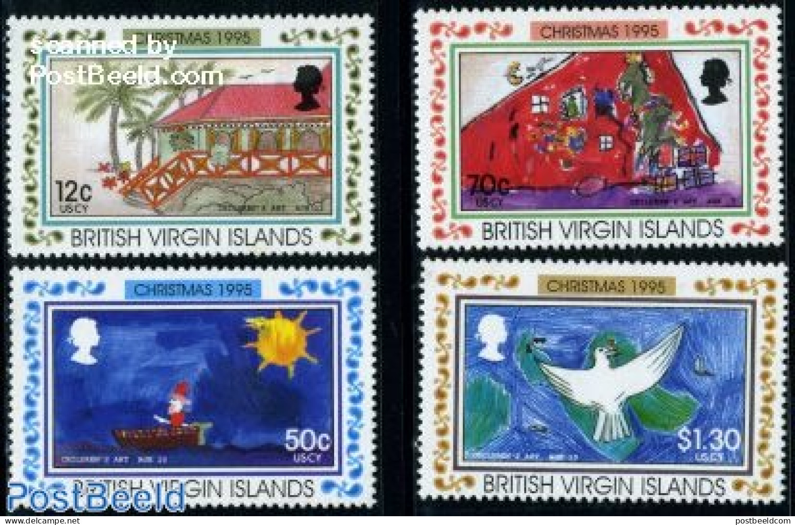 Virgin Islands 1995 Christmas 4v, Mint NH, Religion - Christmas - Art - Children Drawings - Christmas