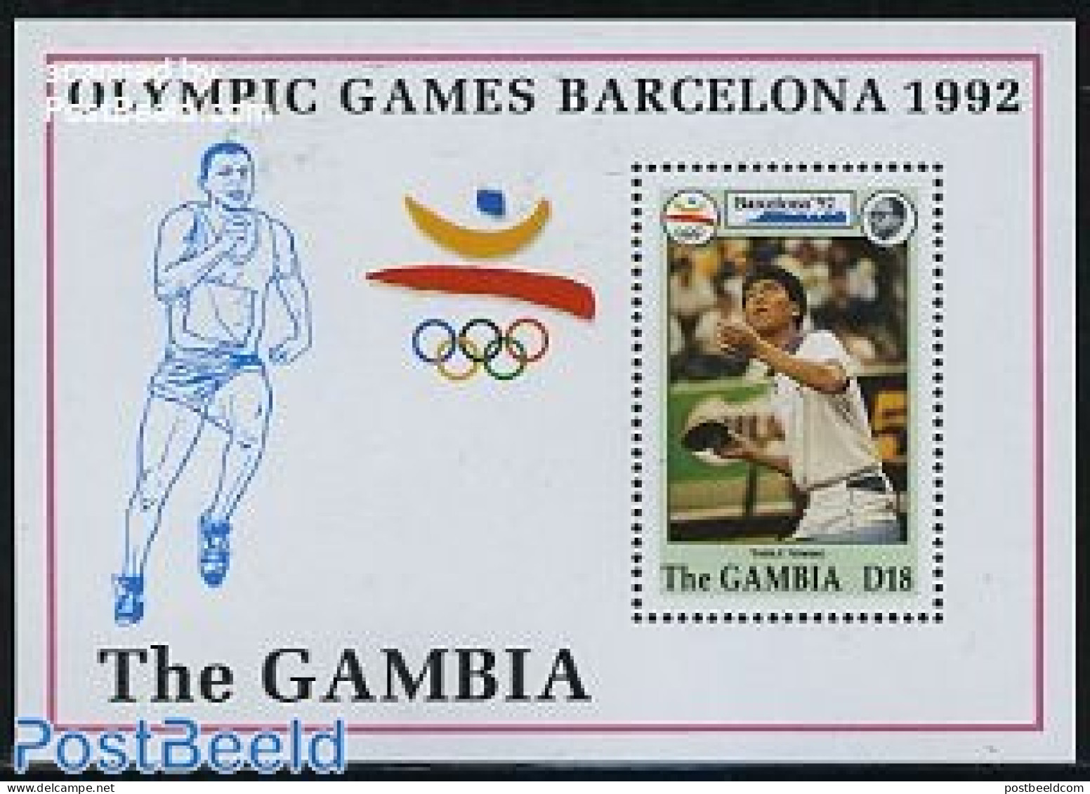 Gambia 1992 Olympic Games S/s, Table Tennis, Mint NH, Sport - Olympic Games - Table Tennis - Table Tennis
