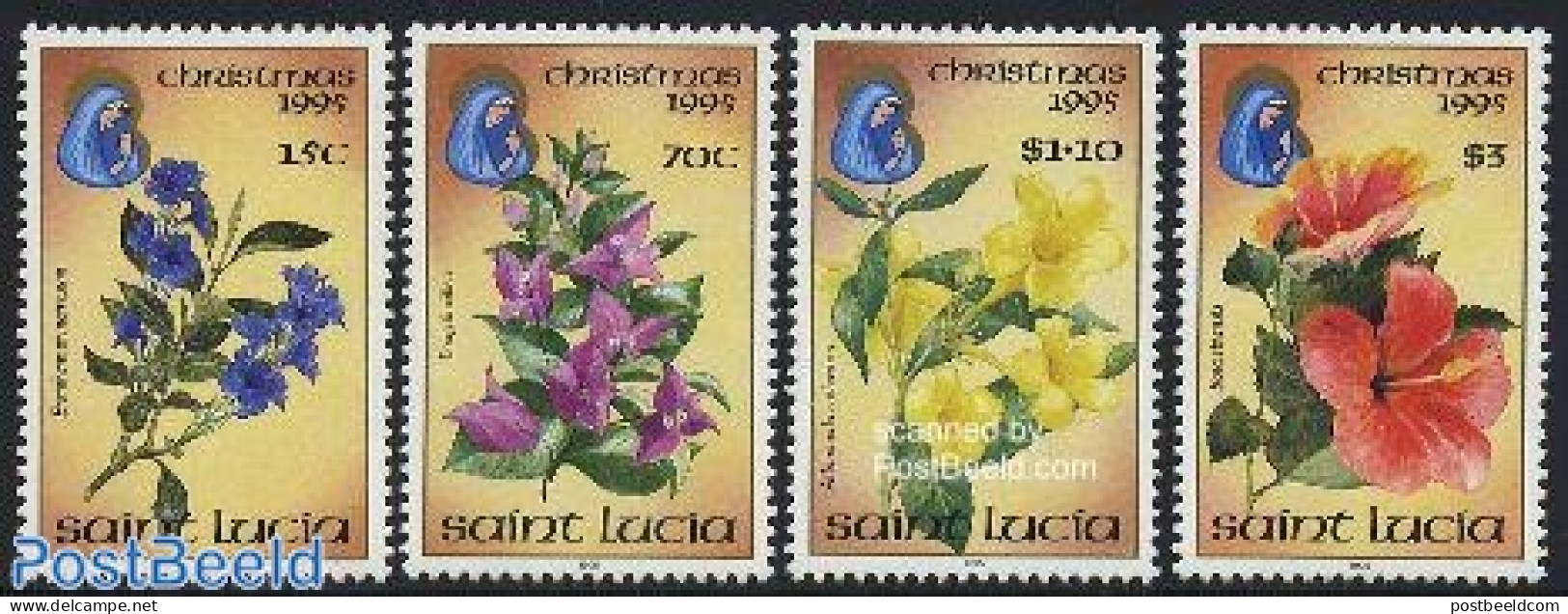 Saint Lucia 1995 Christmas 4v, Mint NH, Nature - Religion - Flowers & Plants - Christmas - Noël