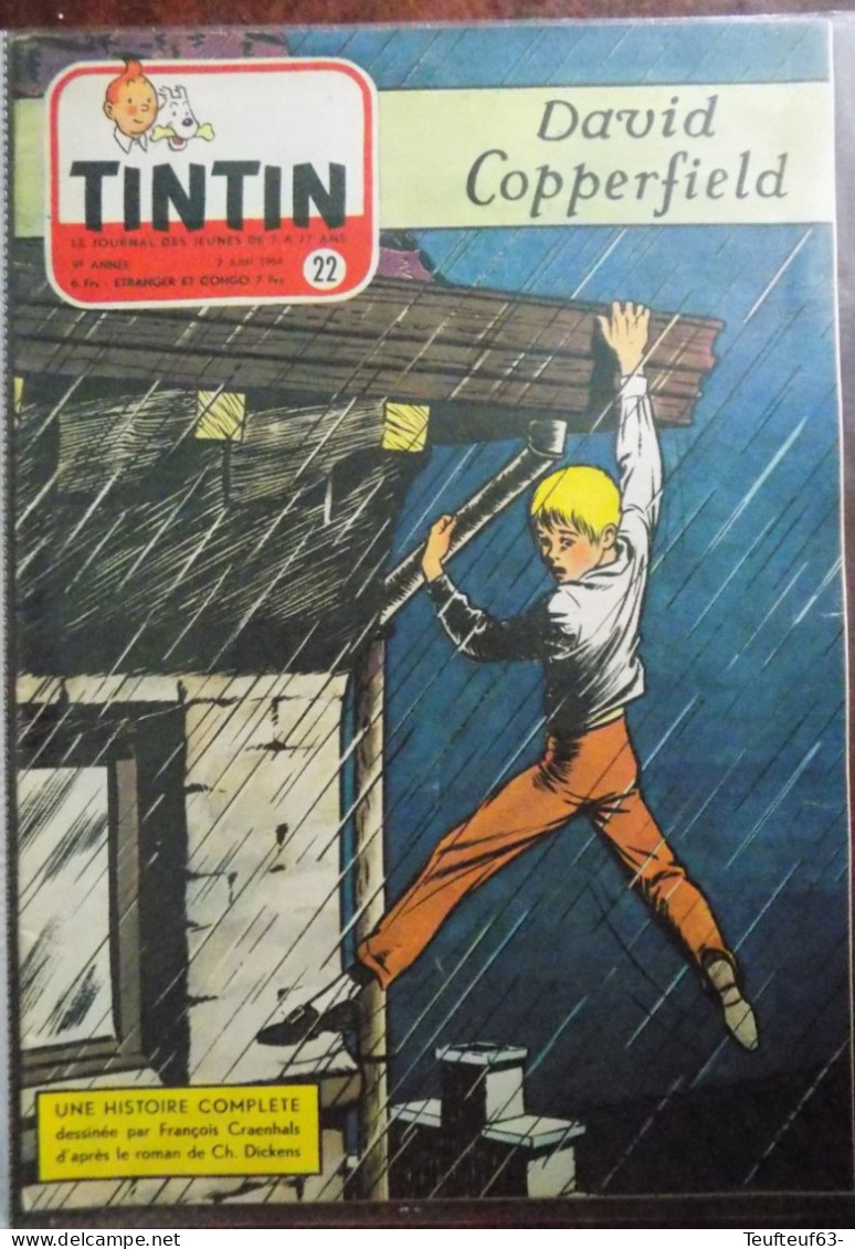 Tintin N° 22-1954 Couv. Craenhals " David Copperfield " - Tintin