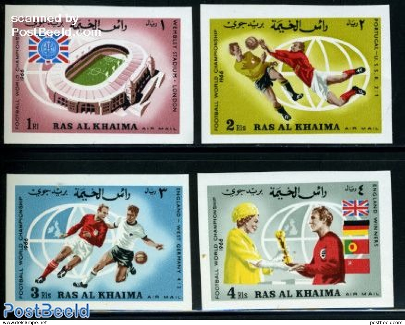 Ras Al-Khaimah 1966 World Cup Football 4v Imperforated, Mint NH, Sport - Football - Ras Al-Khaima