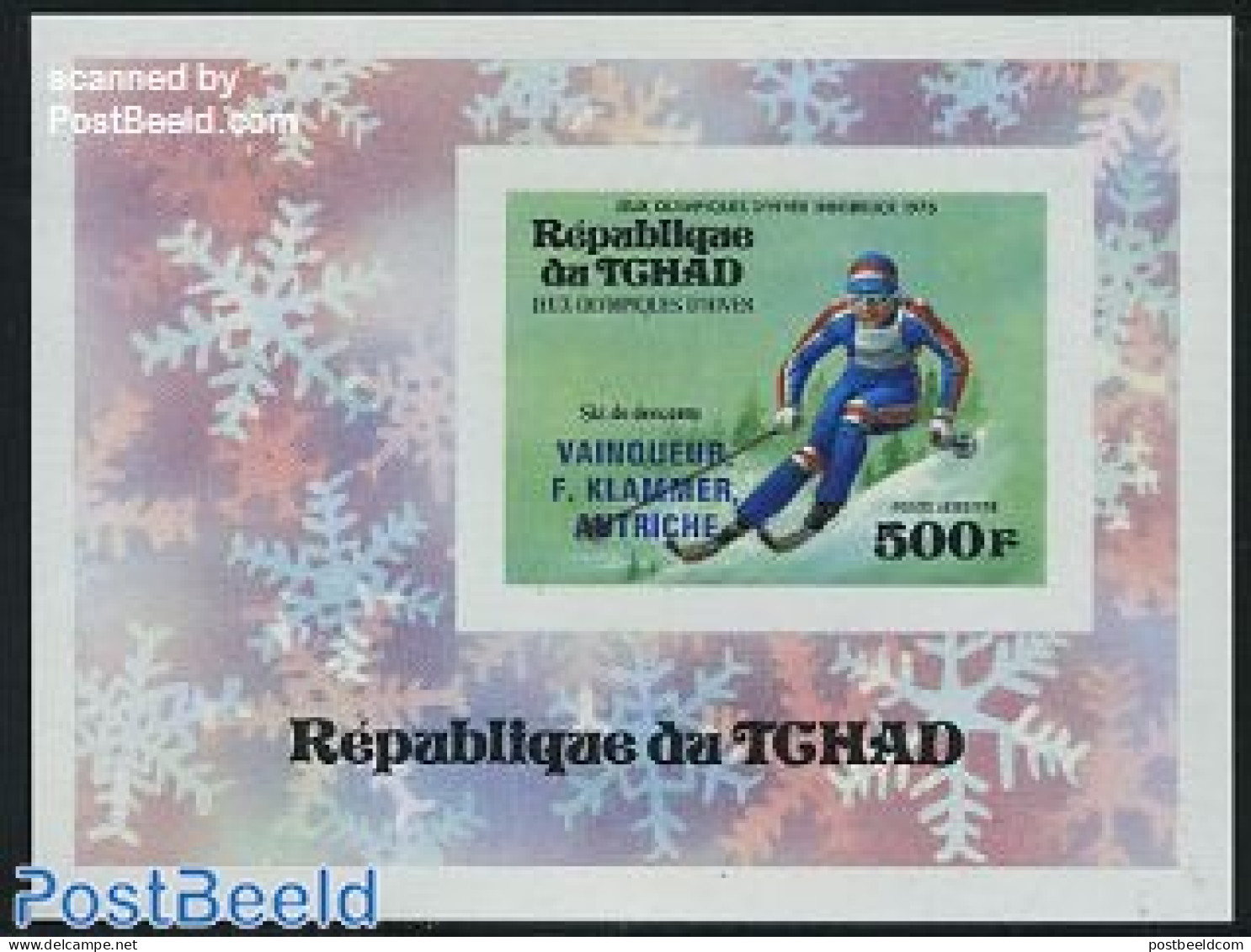 Chad 1976 Winter Olympics Winner S/s Imperforated, Mint NH, Sport - Olympic Winter Games - Skiing - Otros & Sin Clasificación