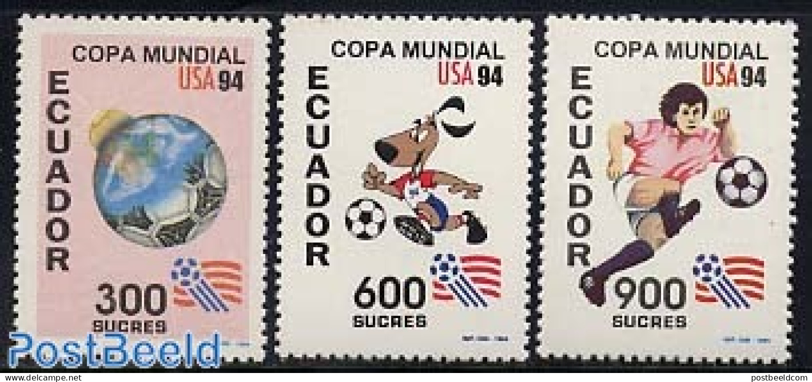 Ecuador 1994 World Cup Football USA 3v, Mint NH, Sport - Football - Sport (other And Mixed) - Equateur