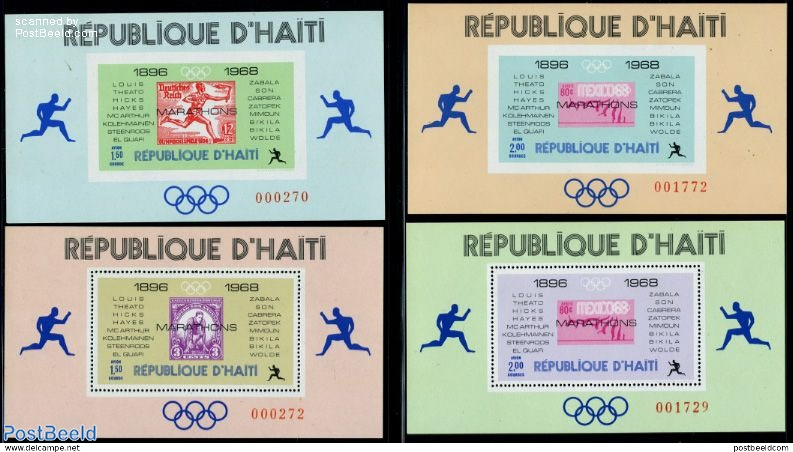 Haiti 1969 Olympic Games 1896-1968 4 S/s, Mint NH, Sport - Athletics - Olympic Games - Stamps On Stamps - Athletics