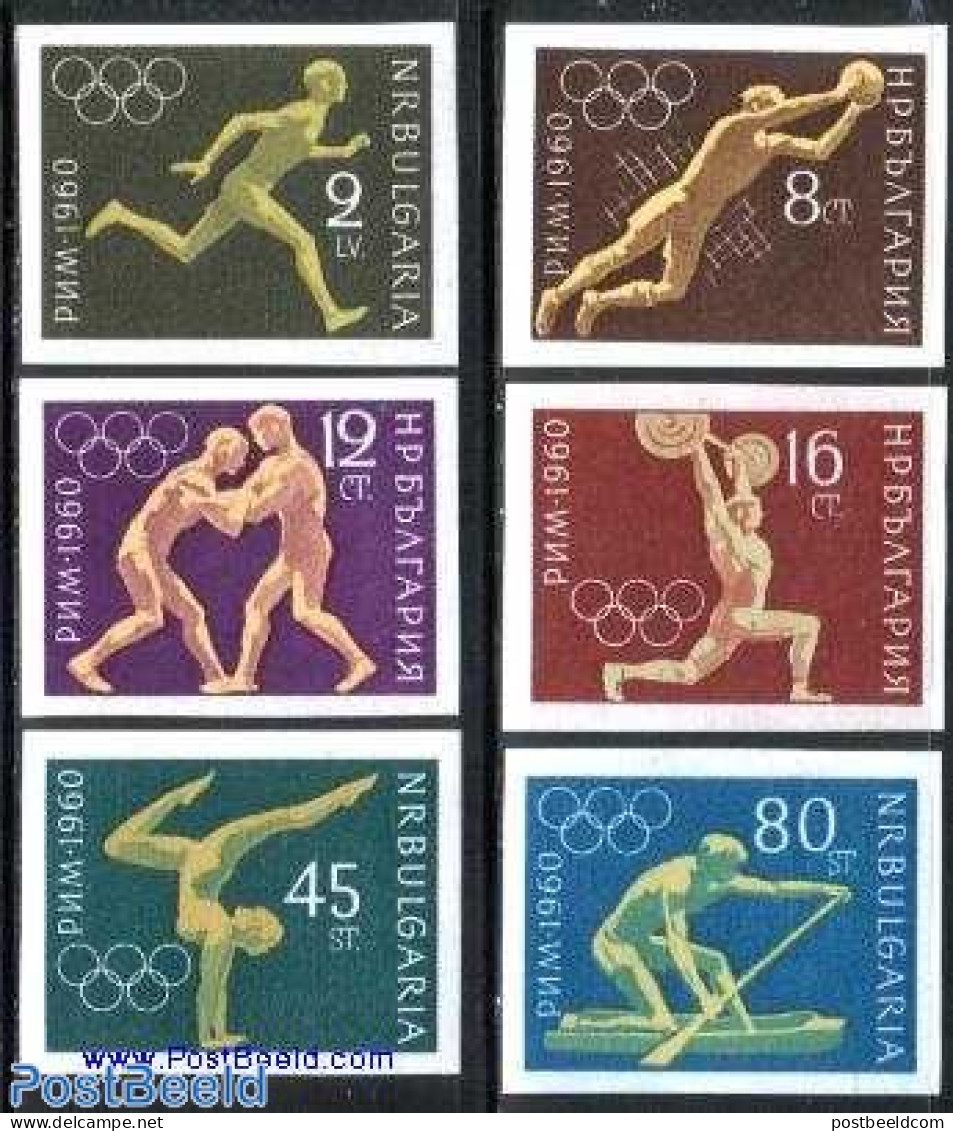 Bulgaria 1960 Olympic Games Rome 6v Imperforated, Mint NH, Sport - Athletics - Football - Kayaks & Rowing - Olympic Ga.. - Unused Stamps