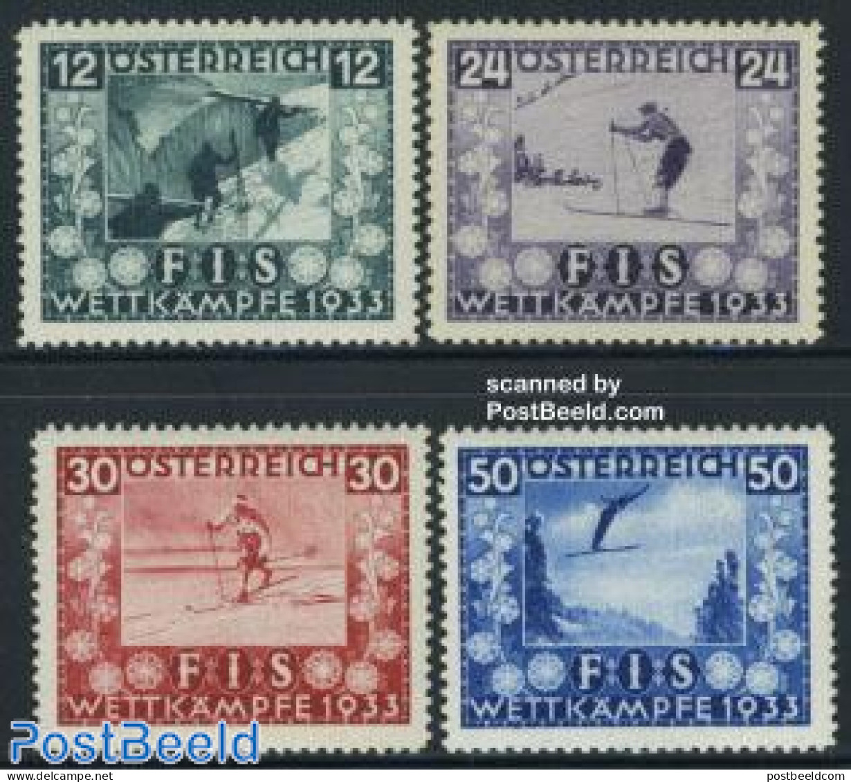 Austria 1933 FIS Games 4v, Mint NH, Sport - Skiing - Sport (other And Mixed) - Neufs