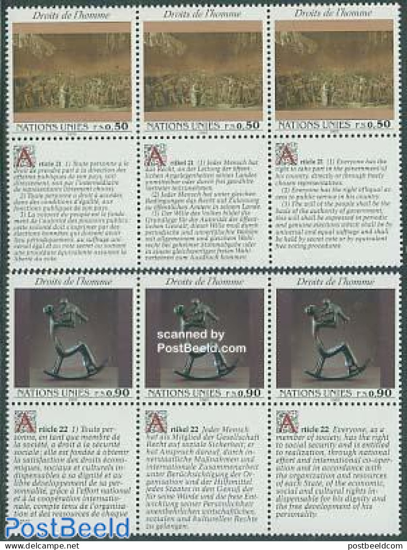 United Nations, Geneva 1992 Human Rights 2x3v+tabs [++], Mint NH, Art - Paintings - Sculpture - Skulpturen