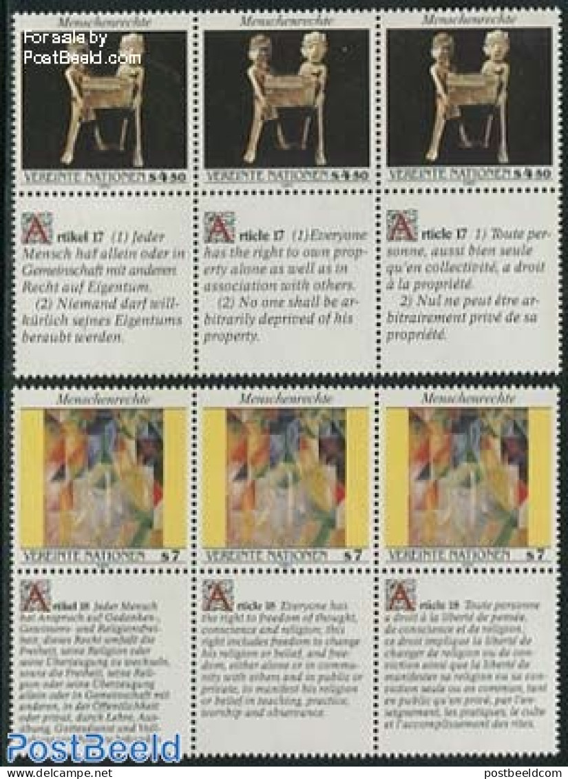 United Nations, Vienna 1991 Human Rights 2x3v+tabs [++], Mint NH, History - Human Rights - Art - Modern Art (1850-pres.. - Skulpturen