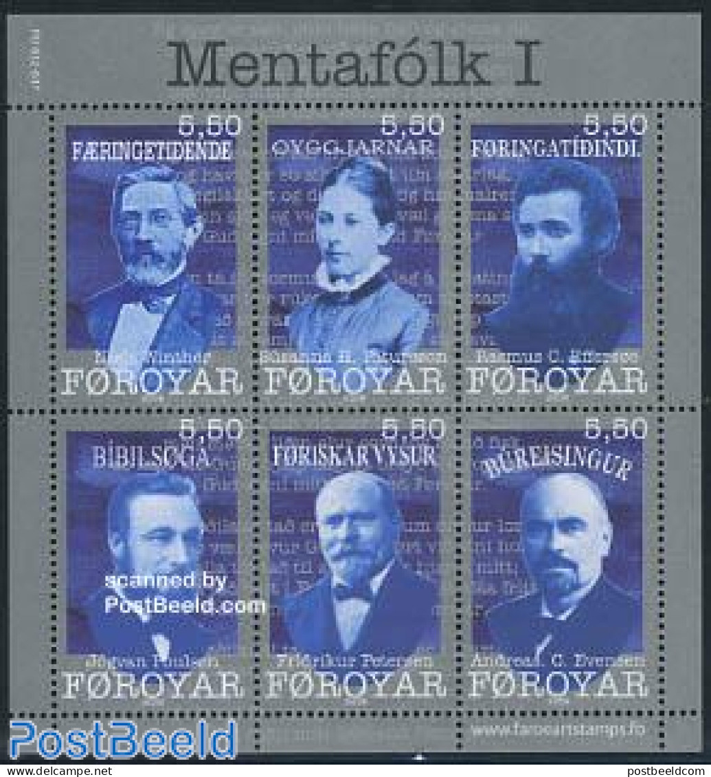 Faroe Islands 2008 Cultural Personalities 6v M/s, Mint NH, Art - Authors - Schriftsteller