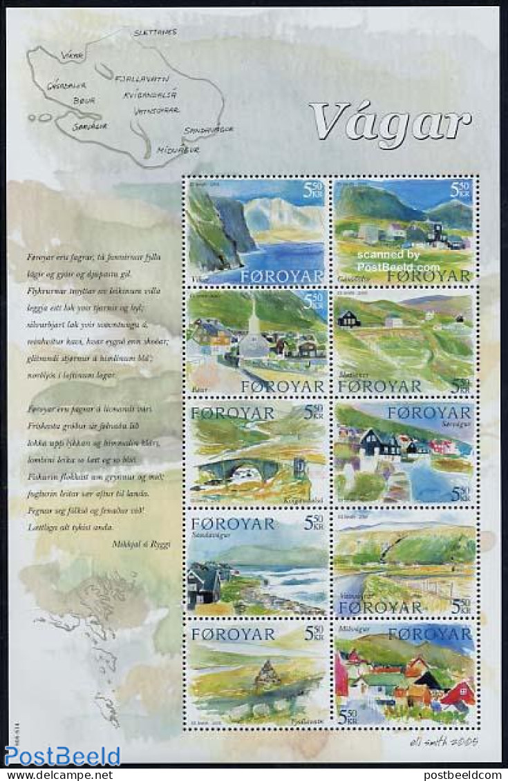 Faroe Islands 2005 Vagar Island 10v M/s, Mint NH, Religion - Various - Churches, Temples, Mosques, Synagogues - Maps -.. - Churches & Cathedrals