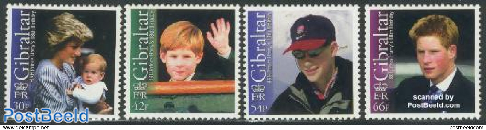 Gibraltar 2002 Prince Harry 18th Birthday 4v, Mint NH, History - Kings & Queens (Royalty) - Royalties, Royals