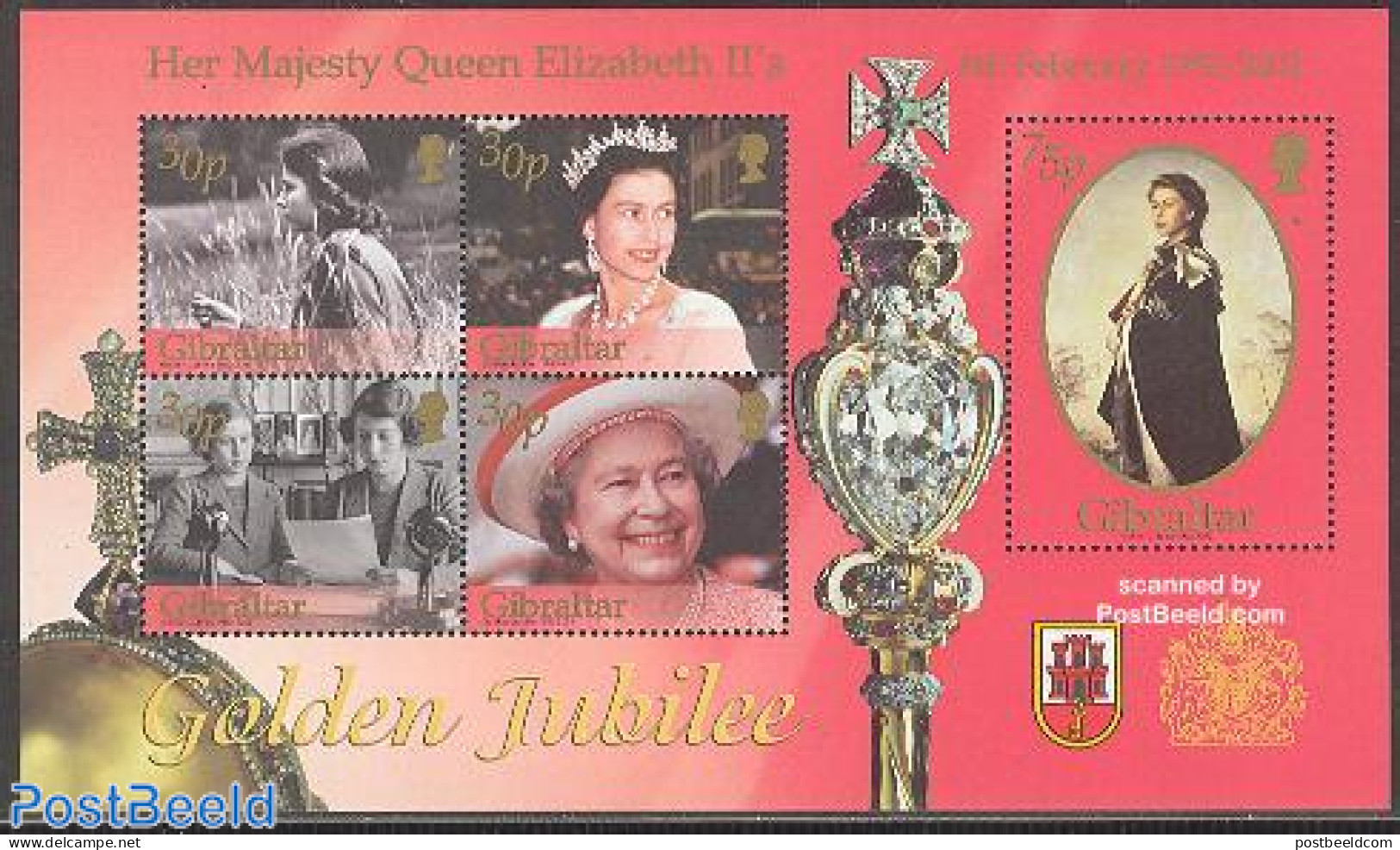 Gibraltar 2002 Golden Jubilee S/s, Mint NH, History - Performance Art - Kings & Queens (Royalty) - Radio And Television - Royalties, Royals