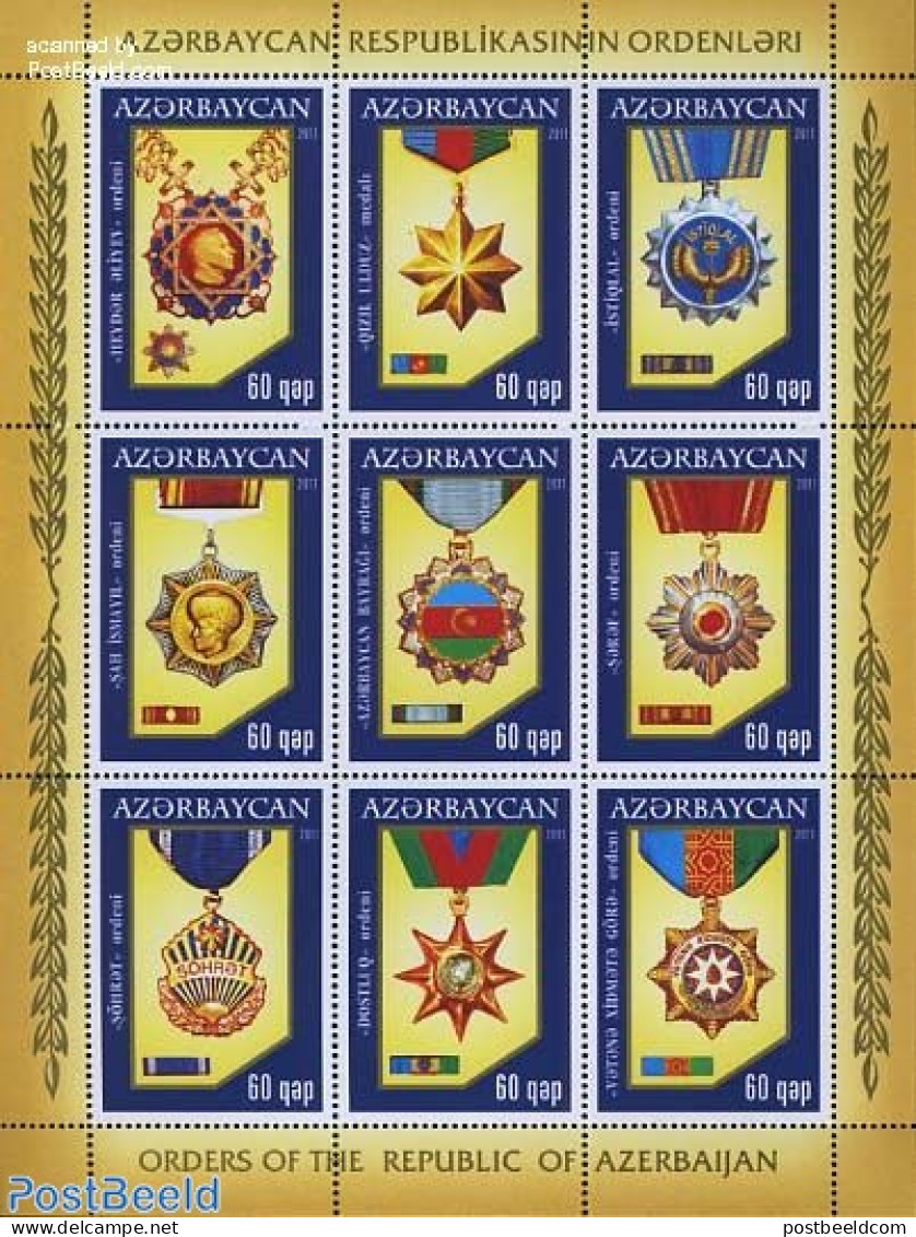 Azerbaijan 2011 Decorations 9v M/s, Mint NH, History - Decorations - Militaria