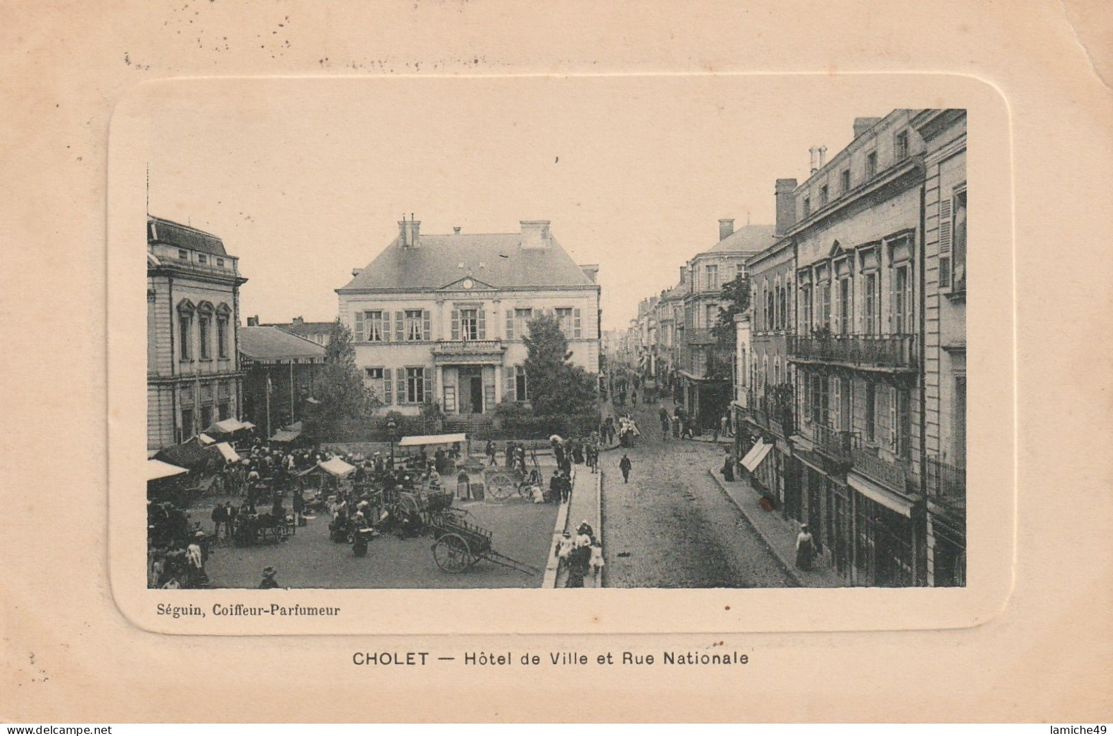 CHOLET Hôtel De Ville Et Rue Nationale Timbre Semeuse 5c - Cholet