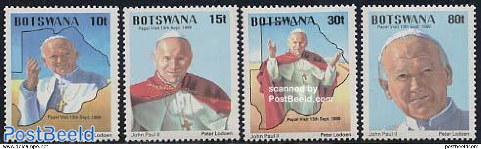 Botswana 1988 Pope John Paul II 4v, Mint NH, Religion - Various - Pope - Religion - Maps - Päpste