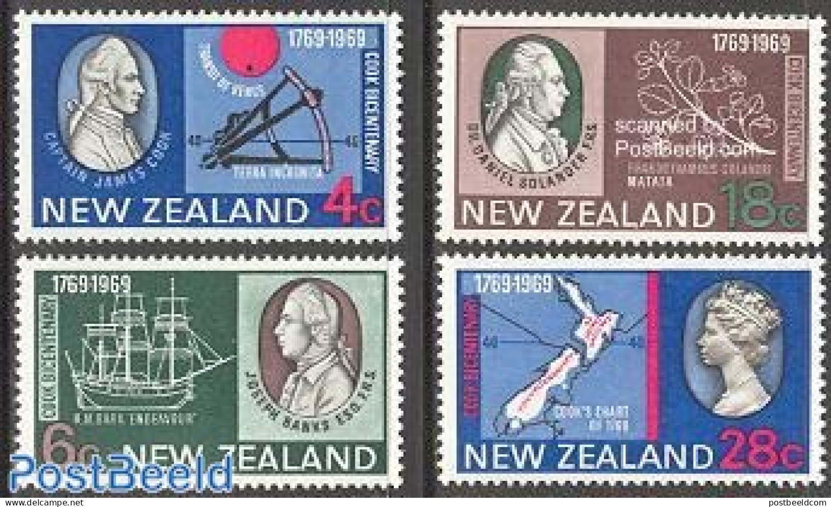 New Zealand 1969 James Cook 4v, Mint NH, History - Nature - Science - Transport - Various - Explorers - Flowers & Plan.. - Unused Stamps