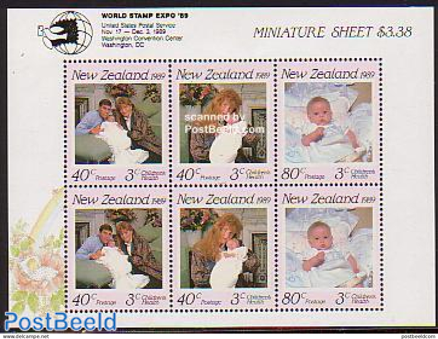New Zealand 1989 World Stamp Expo M/s   ., Mint NH, History - Charles & Diana - Kings & Queens (Royalty) - Unused Stamps