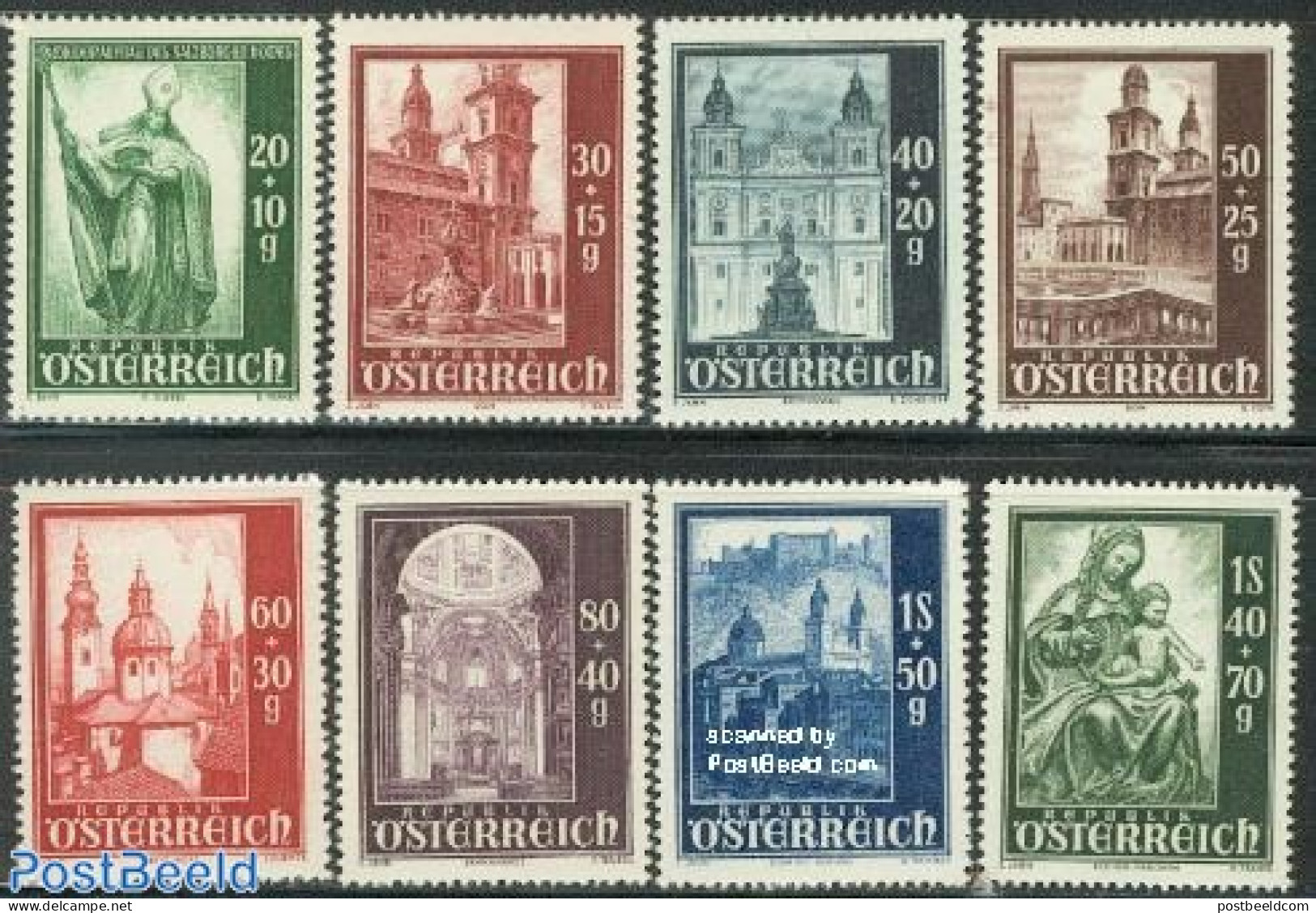 Austria 1948 Salzburger Dom 8v, Mint NH, Religion - Churches, Temples, Mosques, Synagogues - Neufs