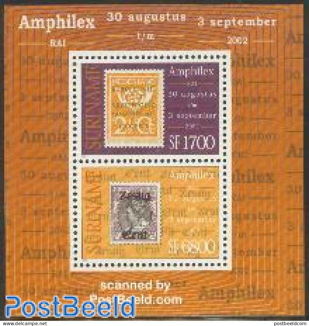 Suriname, Republic 2002 Amphilex S/s, Mint NH, Philately - Stamps On Stamps - Stamps On Stamps