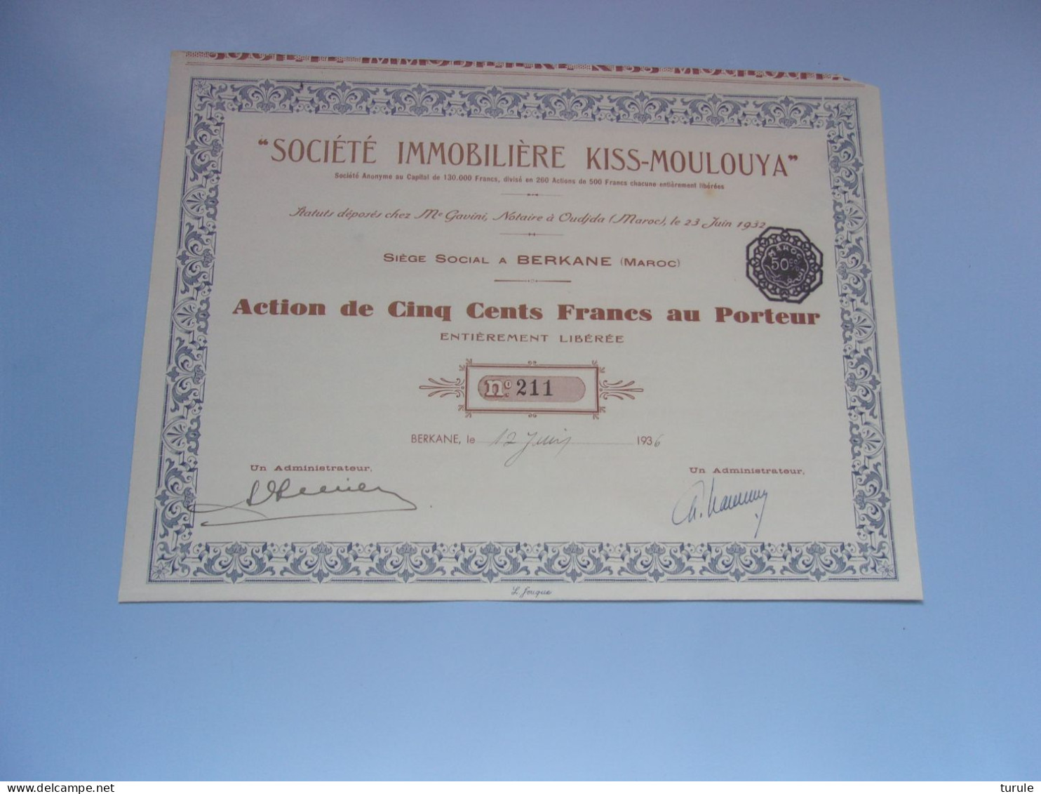 KISS MOULOUYA (berkane MAROC) Seulement 260 Titres émis - Autres & Non Classés