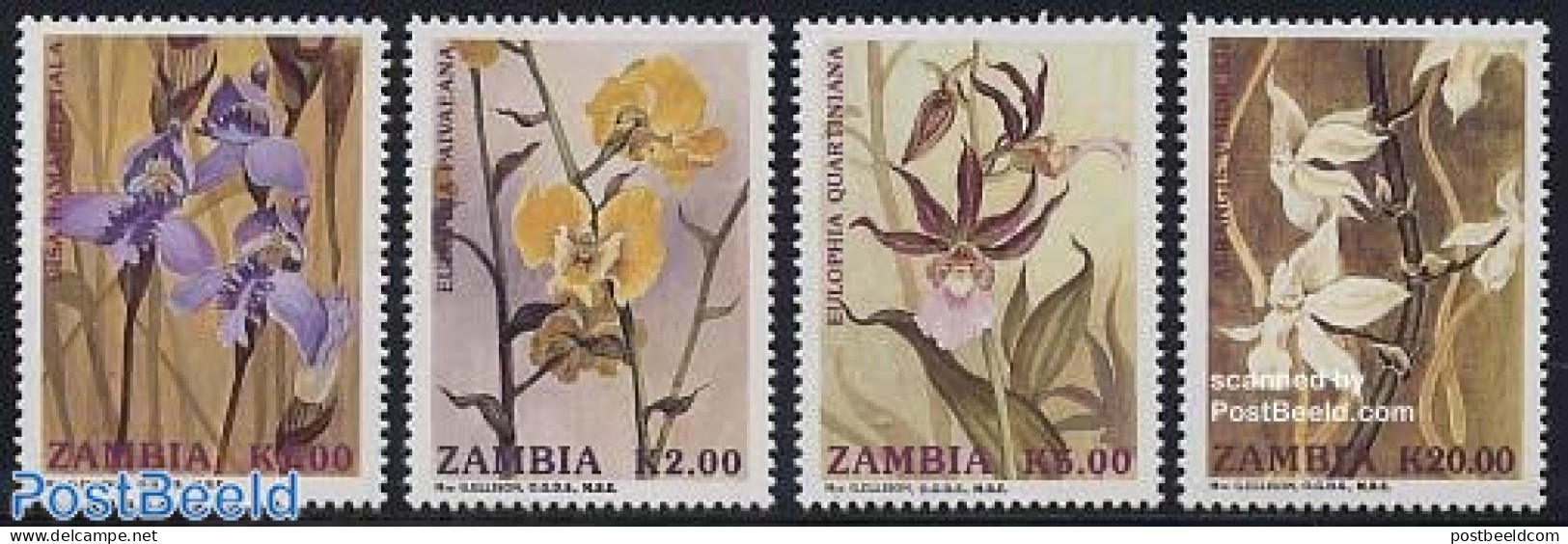Zambia 1992 Orchids 4v, Mint NH, Nature - Flowers & Plants - Orchids - Zambia (1965-...)