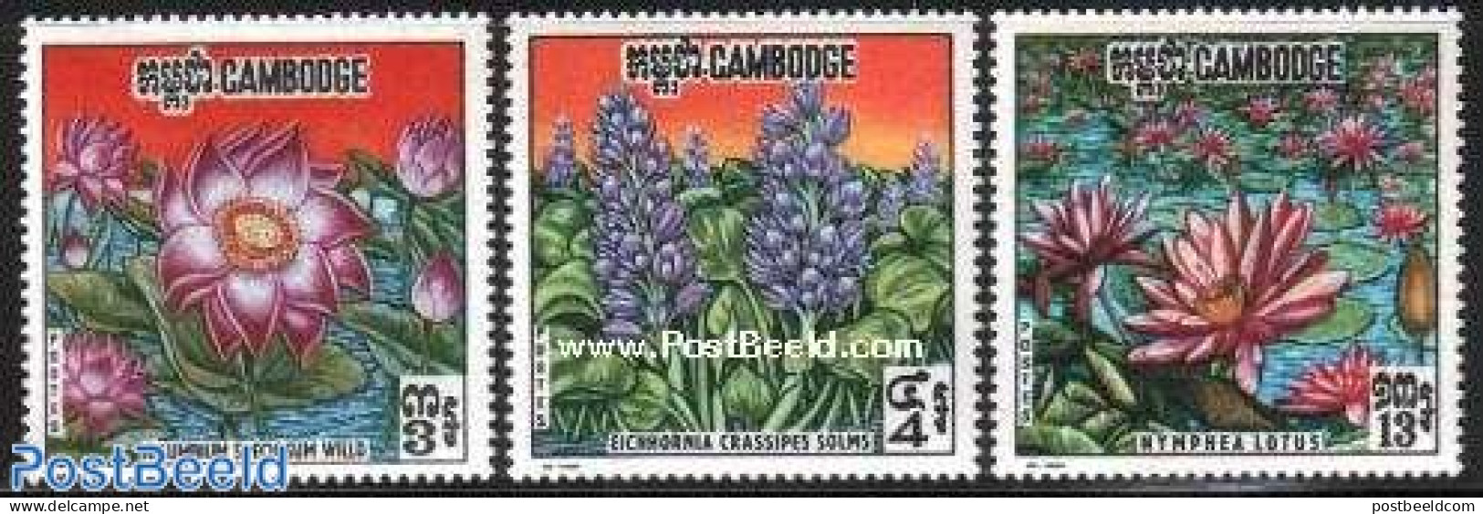 Cambodia 1970 Flowers 3v, Mint NH, Nature - Flowers & Plants - Cambodge