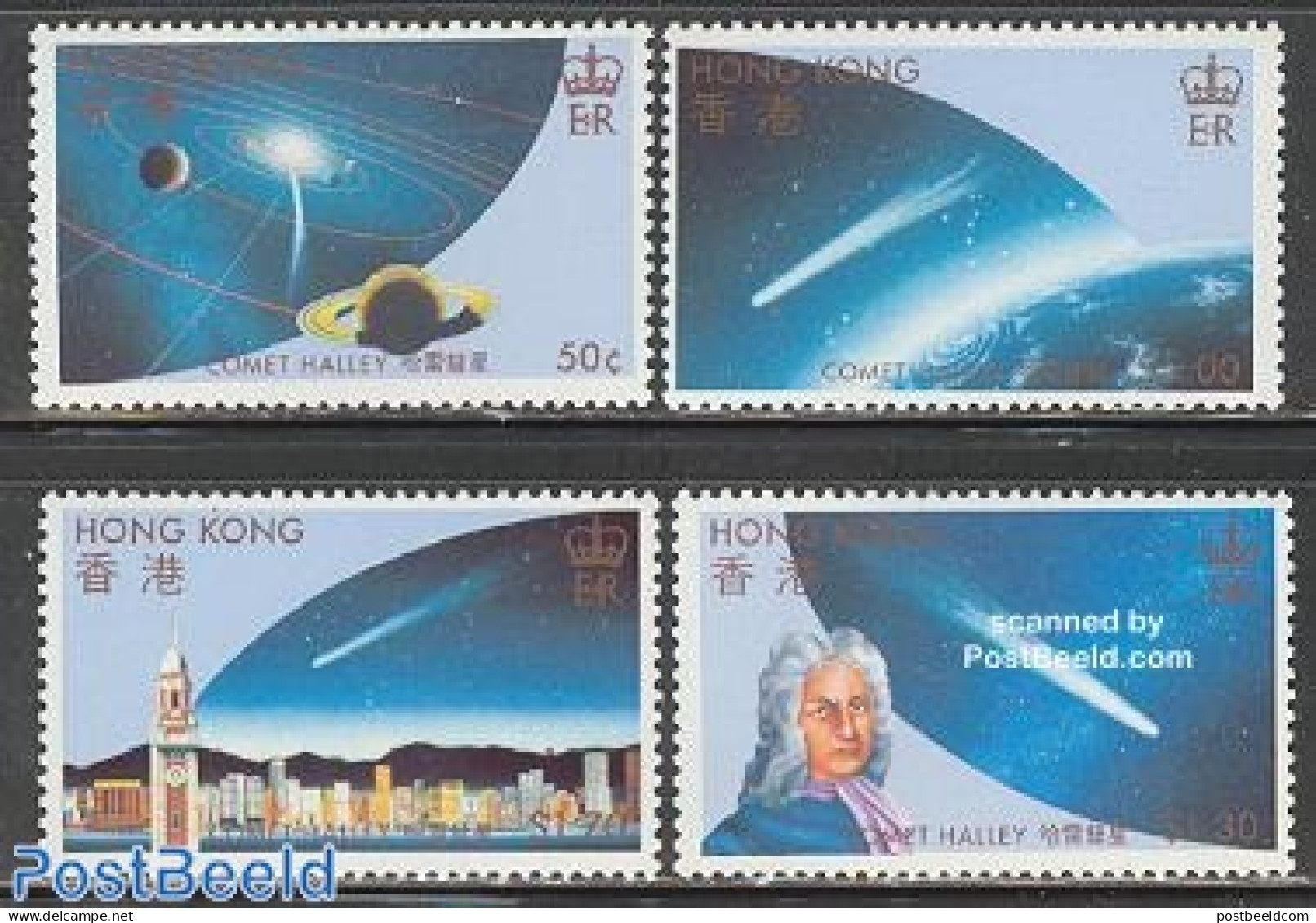 Hong Kong 1986 Halleys Comet 4v, Mint NH, Science - Astronomy - Halley's Comet - Neufs
