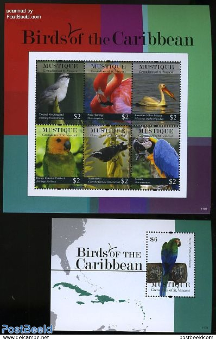 Saint Vincent & The Grenadines 2011 Mustique, Birds 2 S/s, Mint NH, Nature - Birds - Parrots - St.-Vincent En De Grenadines