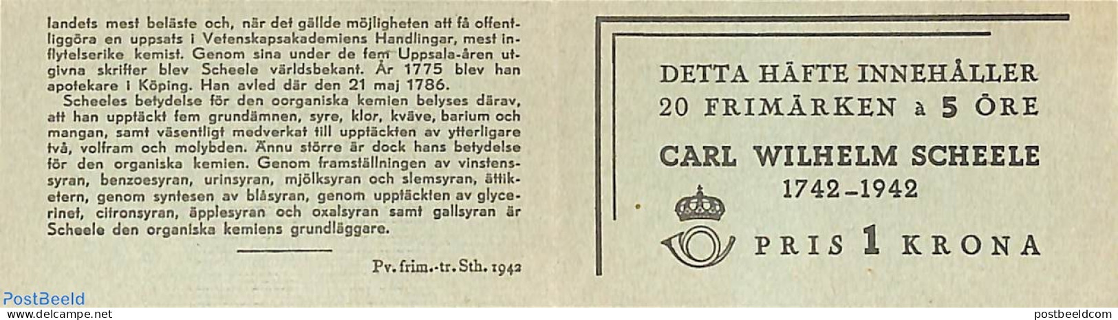 Sweden 1942 C.W. Von Scheele Booklet, Mint NH, Science - Chemistry & Chemists - Stamp Booklets - Ungebraucht