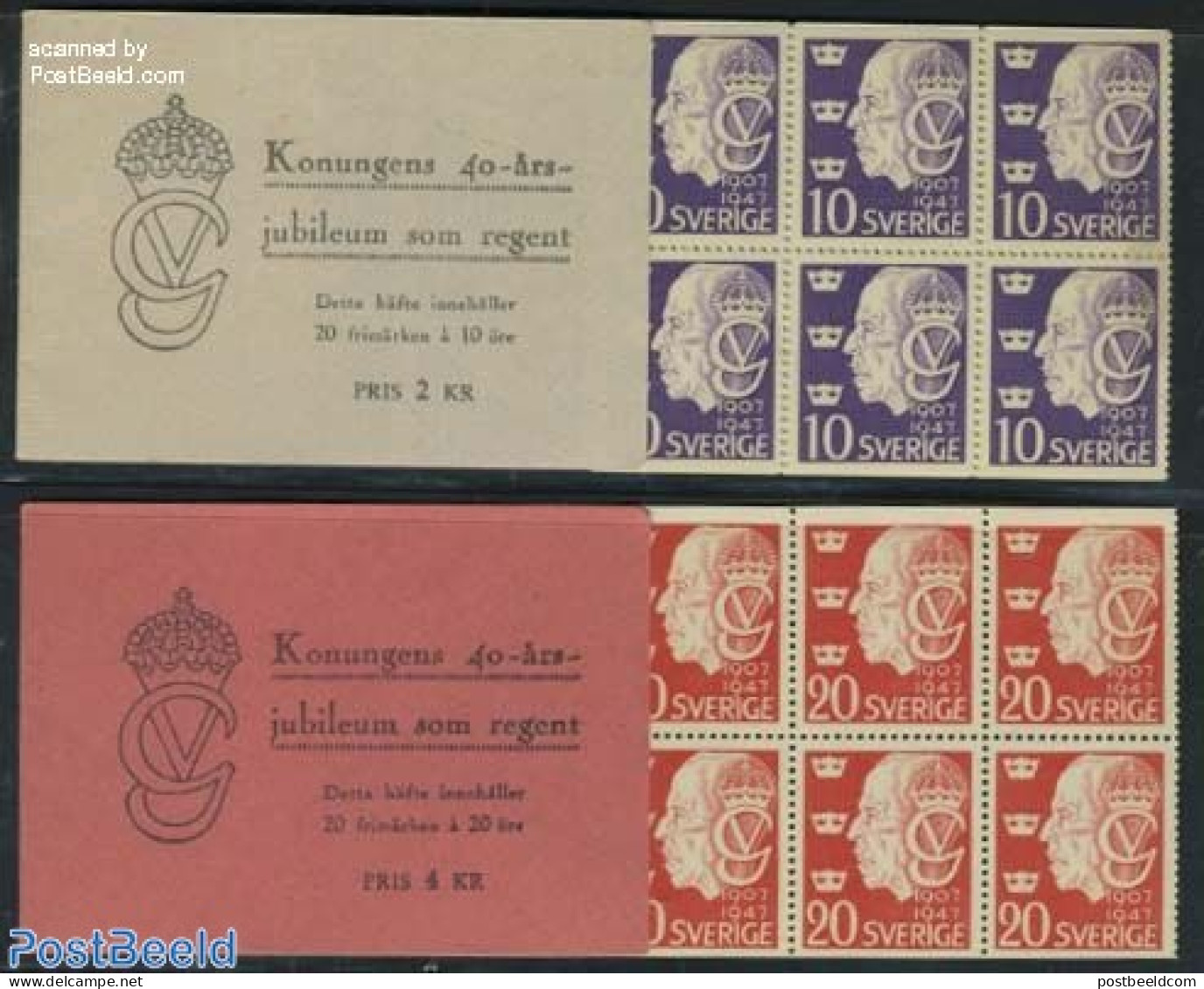 Sweden 1947 Royal Jubilee 2 Booklets, Mint NH, History - Kings & Queens (Royalty) - Stamp Booklets - Unused Stamps