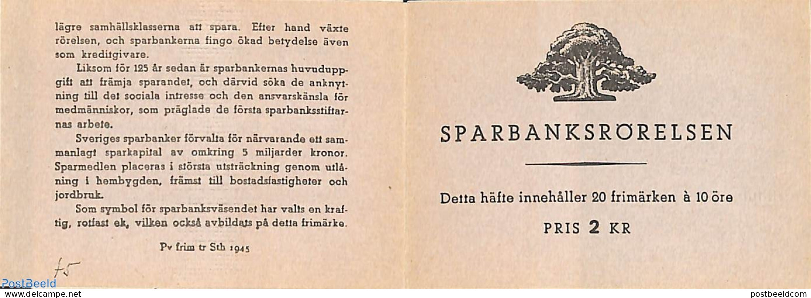 Sweden 1945 Saving Bank Booklet, Mint NH, Nature - Various - Trees & Forests - Stamp Booklets - Banking And Insurance - Ungebraucht