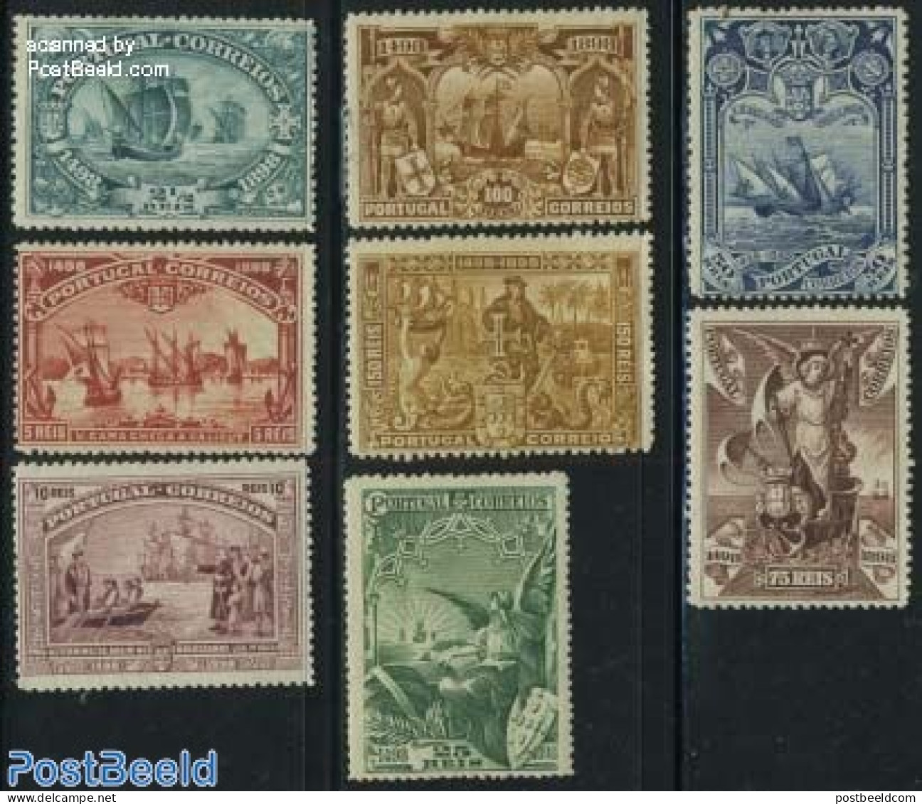 Portugal 1898 Vasco Da Gama 8v, Unused (hinged), History - Transport - Explorers - Ships And Boats - Ongebruikt