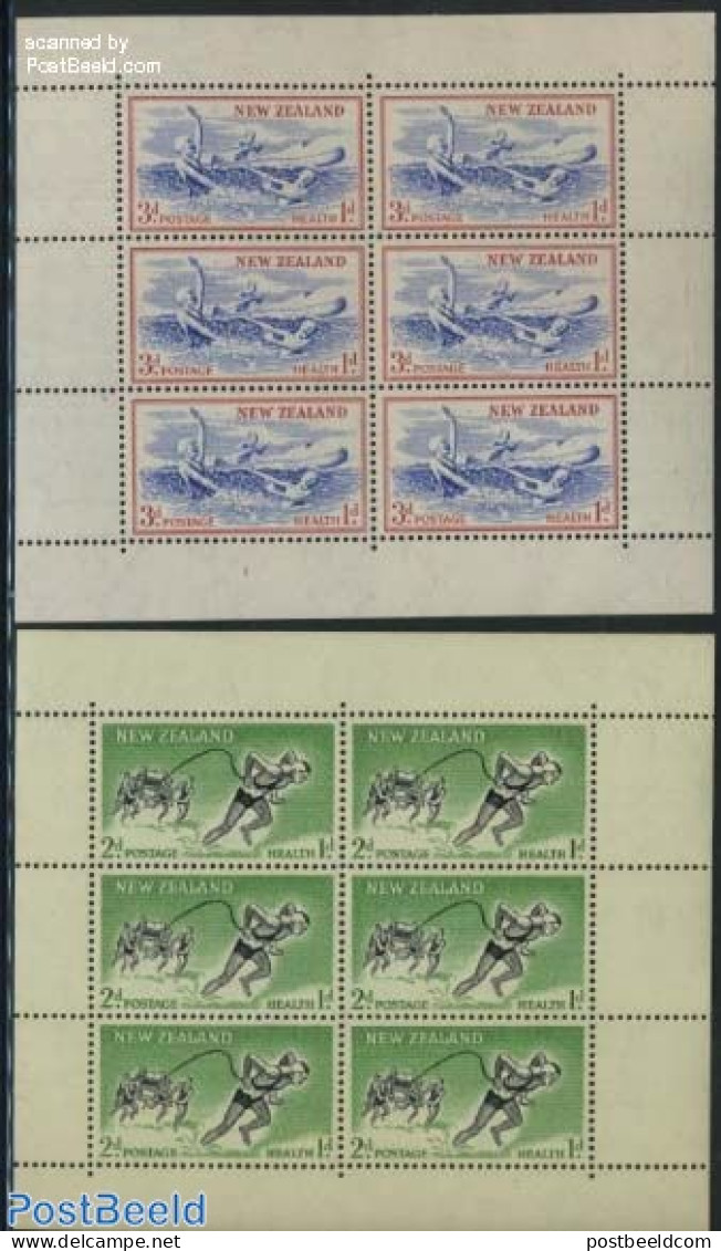 New Zealand 1957 Health 2 M/s WM In Upright Position, Mint NH, Health - Sport - Health - Swimming - Neufs