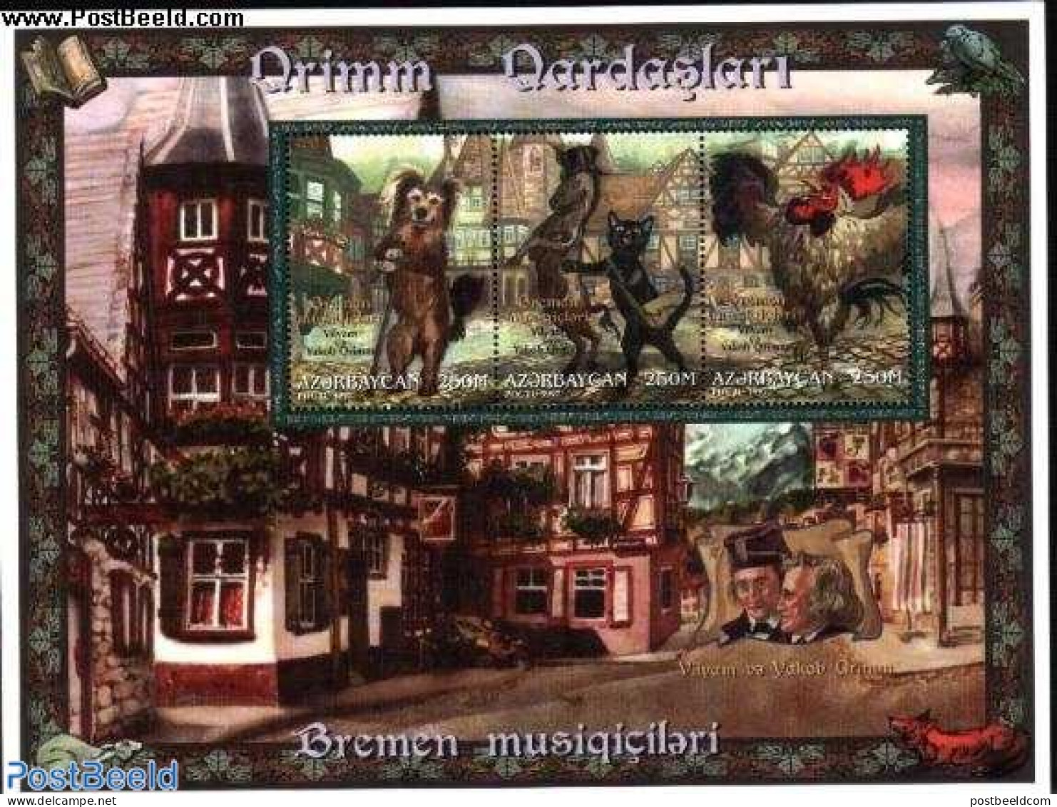 Azerbaijan 1997 Grimm Fairy Tales 3v M/s, Mint NH, Nature - Cats - Dogs - Poultry - Art - Fairytales - Fiabe, Racconti Popolari & Leggende