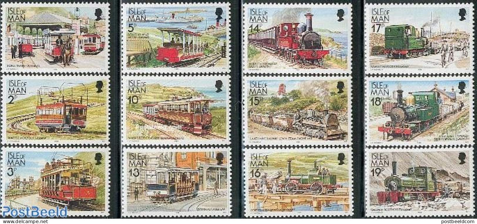 Isle Of Man 1988 Definitives, Railways, Tramways 12v, Mint NH, Transport - Railways - Trams - Trains