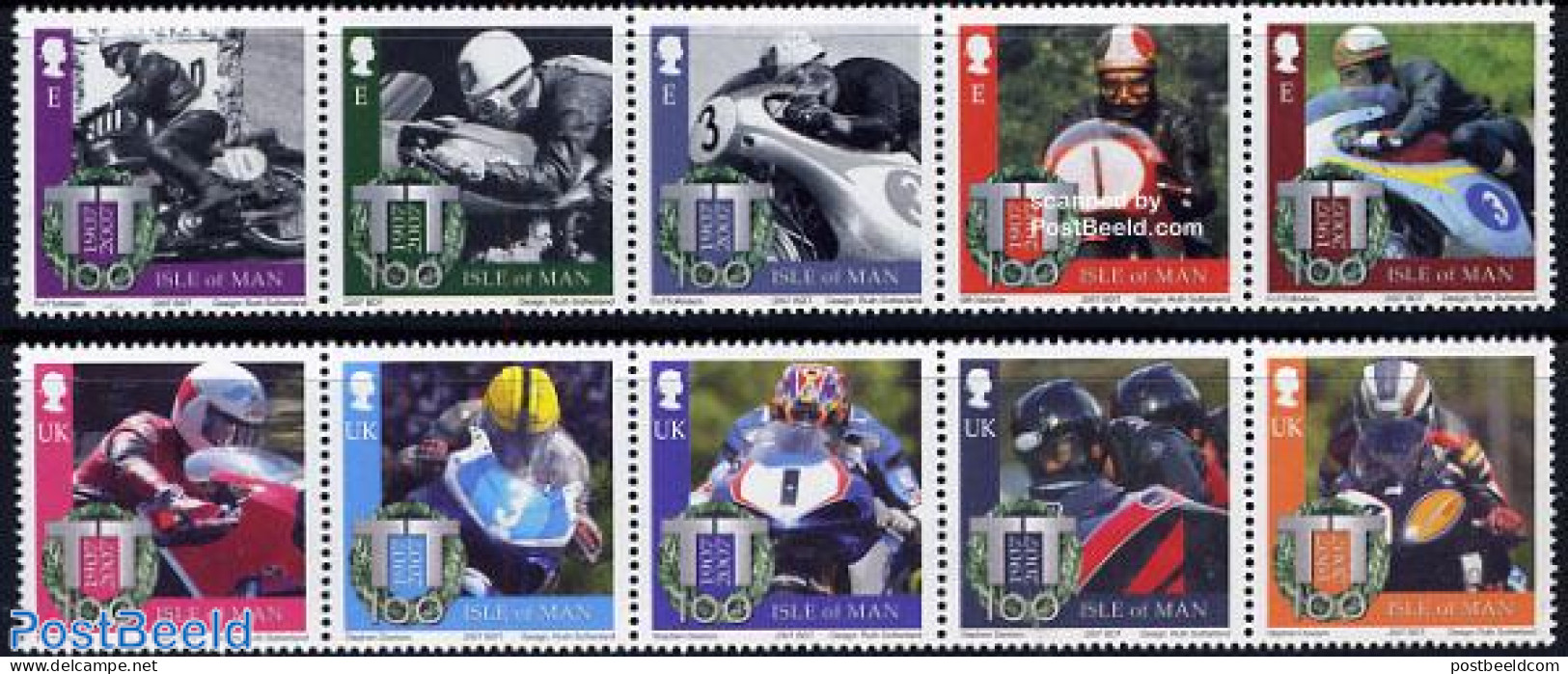 Isle Of Man 2007 100 Years TT Motor Sports 2x5v [::::], Mint NH, Transport - Motorcycles - Motorbikes